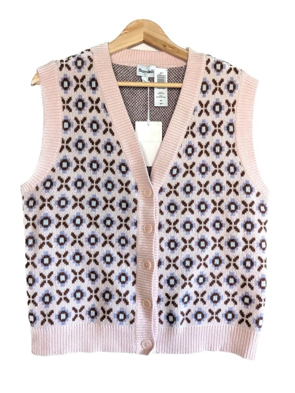Aritzia Sunday Best Sun Deh Sweater Vest Merino Wool Boxy Button Small Pink